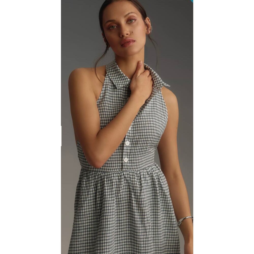 REFORMATION Tace Gingham Linen Halter Midi Dress - Size 6 - Picture 3 of 8